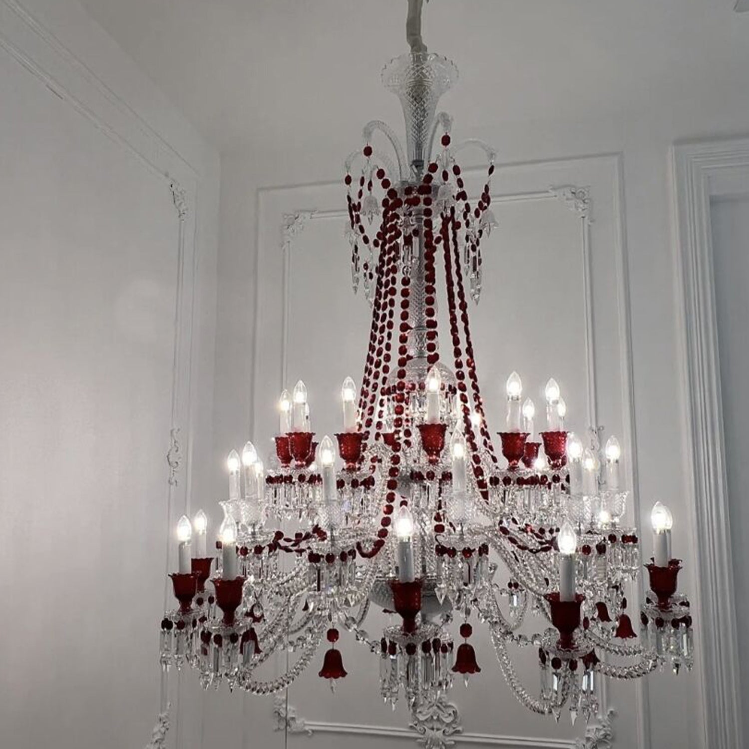 European-style Luxury Colorful Candle Crystal Oversized Chandelier Art Designer Foyer/Staircase Light Fixture Chandeliers Kevinstudiolives 12Lights:D31.5"*H37.4" Red Warm Light