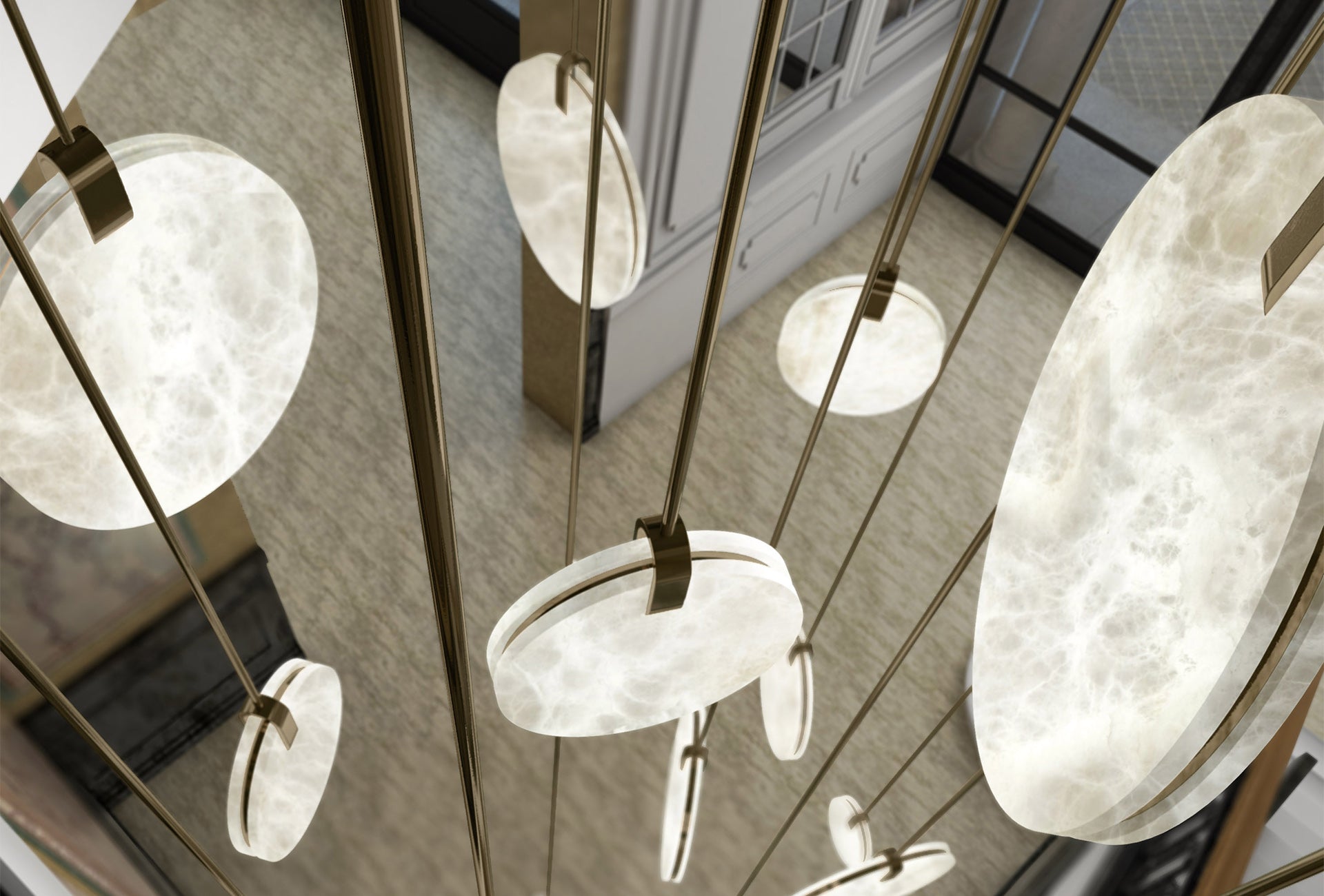 Soho Real Alabaster Disc Pendant Light, Pendant Lamp For Hallway, Staircase Pendant Light Kevinstudiolives   