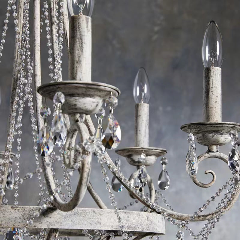 Affordable French Vintage Iron Crystal Pendant Candle Chandelier for Living Room / Restaurant / Cafe / Hotel lobby Chandeliers Kevinstudiolives   