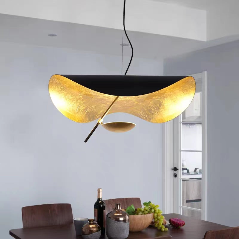 Deigner Model Modern Art Hat Shape Gold Leaf Pendant Chandelier for Living/Dining Room Chandeliers Kevinstudiolives Black: D15.7"*H10.6" 1 Light Warm Light