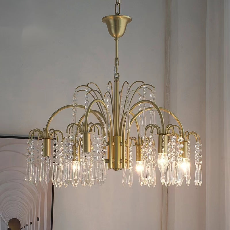 Modern Light Luxury Copper Branch Candle Crystal Pendant Chandelier for Living/Dining Room Chandeliers Kevinstudiolives   