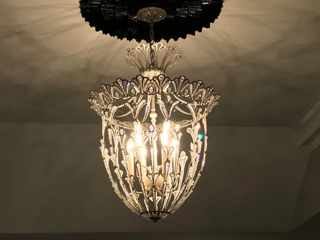 French Gold Hollow Carved Crystal Pendant Light Fixtures for Entryway Chandeliers Kevinstudiolives   