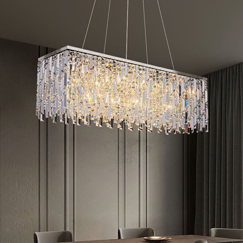 Chrome/ Silver Decorative Kitchen Island Lighting Crystal Rectangle Chandelier For Long Dining Table Round Pendant Light Fixture For Living Room Chandeliers Kevinstudiolives   