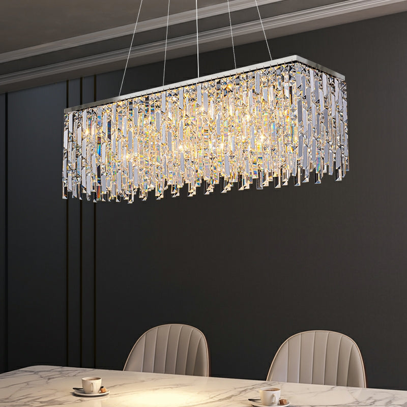 Chrome/ Silver Decorative Kitchen Island Lighting Crystal Rectangle Chandelier For Long Dining Table Round Pendant Light Fixture For Living Room Chandeliers Kevinstudiolives   