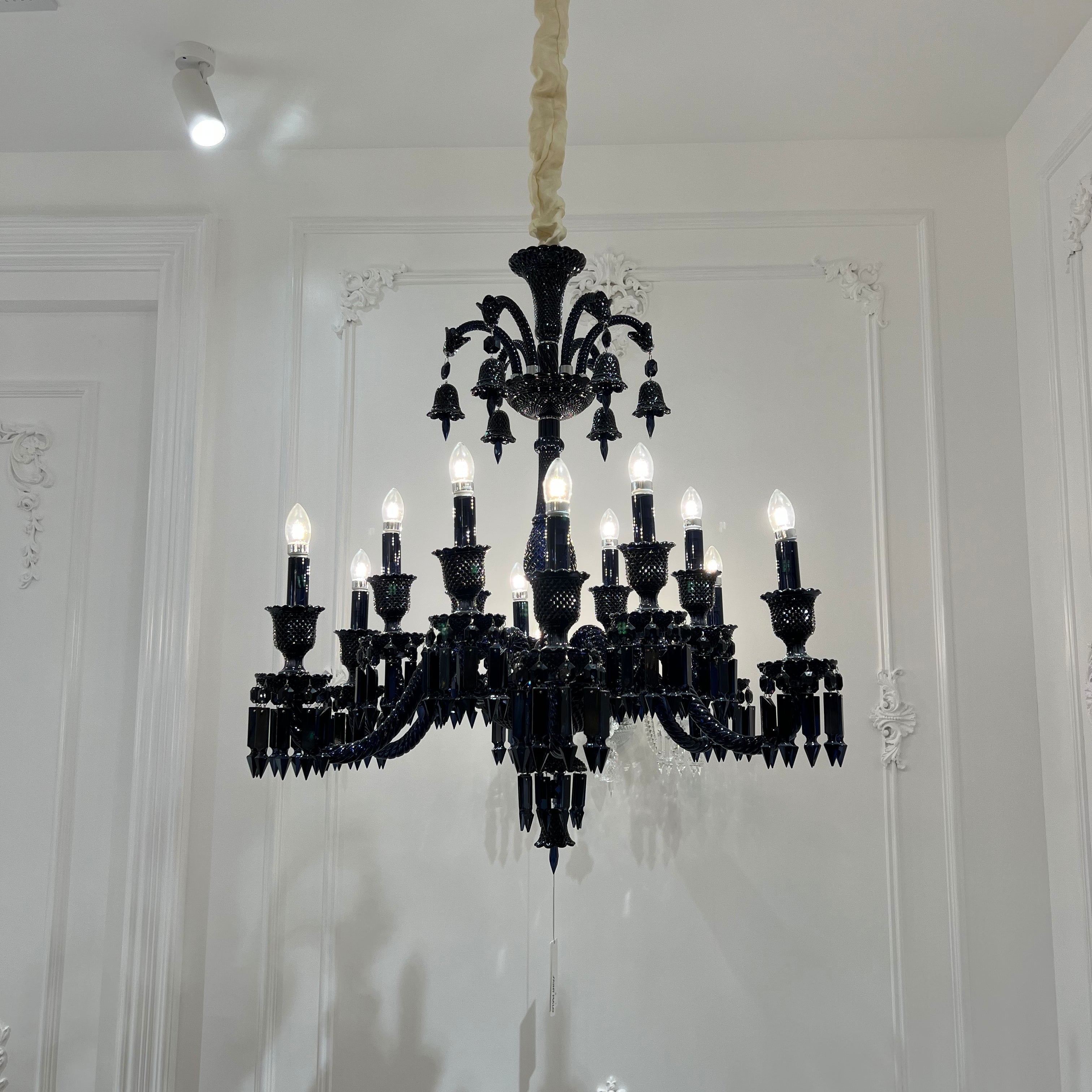 Classic Black Candle Style Chandelier Crystal Ceiling Pendant Lighting Fixture For Living/ Bedroom Chandeliers Kevinstudiolives Warm Light D33" / 12 Lights 