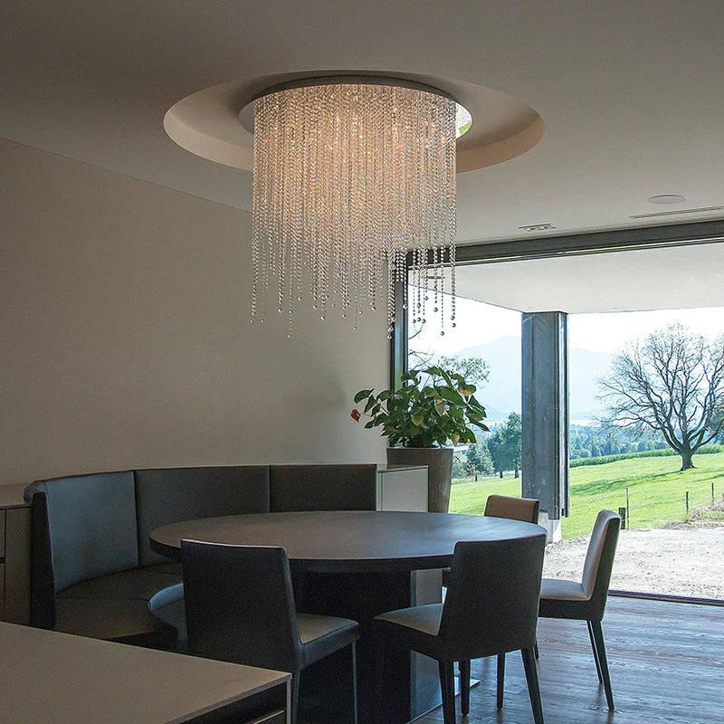 Crystal Tassel Flush Mounted Chandelier Round Ceiling Light Fixture For Living/ Bedroom Chandeliers Kevinstudiolives   