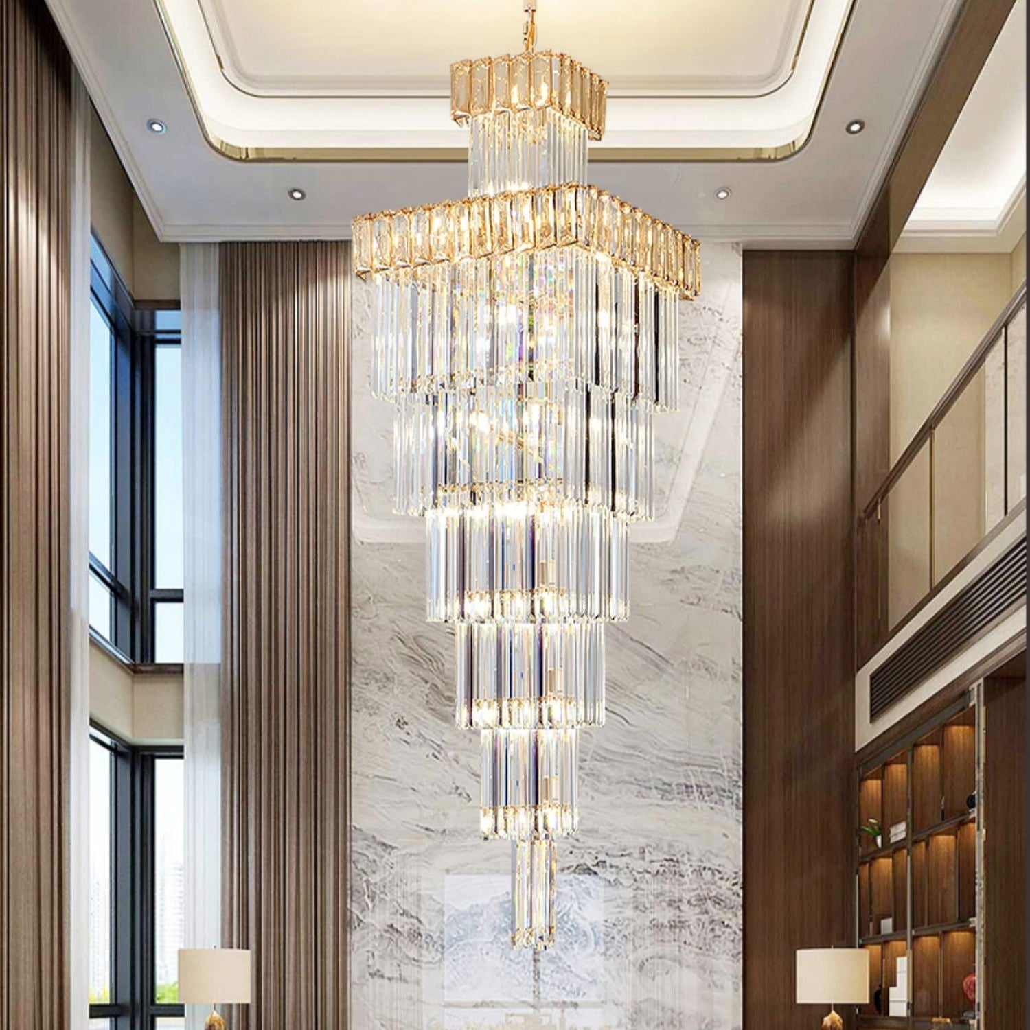 Decorative Large Vertical Crystal Staircase Chandelier Foyer Ceiling Light Fixture Lamp In Gray/ Amber Brim Chandeliers Kevinstudiolives   