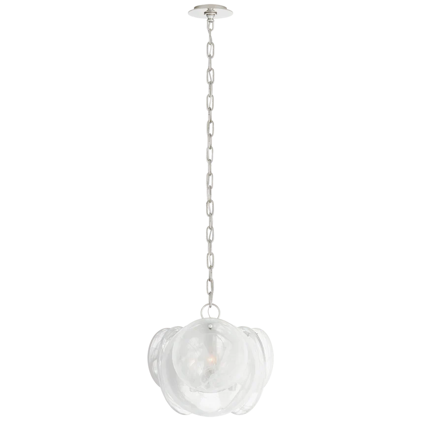 Kevin Talia Petite Chandelier 15", Modern Glass Long Island Pendant Lamp Pendant Light Kevinstudiolives Polished Nickle White Stire Glass 
