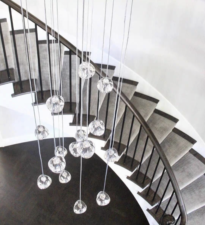 American Cascade Spiral Cherry Crystal Air bubbles Pendant Chandelier for Staircase Chandeliers Kevinstudiolives 7 Lights: H39.4"*D7.9" Warm Light 
