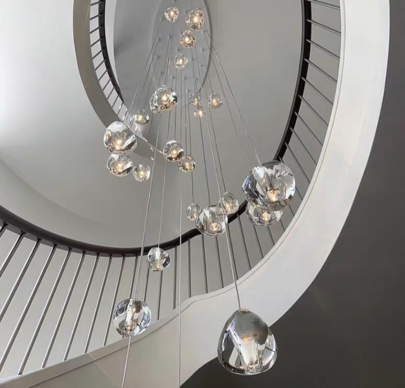 American Cascade Spiral Cherry Crystal Air bubbles Pendant Chandelier for Staircase Chandeliers Kevinstudiolives 14 Lights: H59.1"*D15" Warm Light 