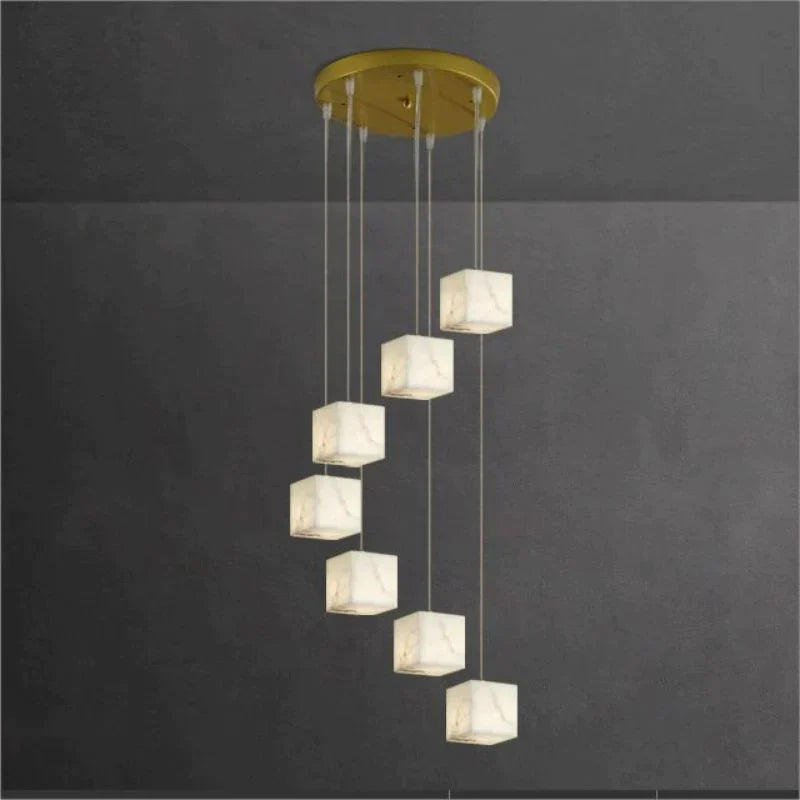 Prisca Alabaster Cubic Round Pendant For Dining Table, Staircase Chandeliers Kevinstudiolives 7-Light  