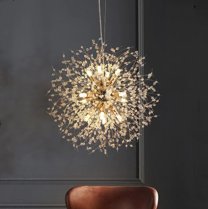 Alouette Modern Round Crystal chandelier Gold For Living Room, Bedroom Branch Chandelier Kevin Studio Inc W24" X H24"  