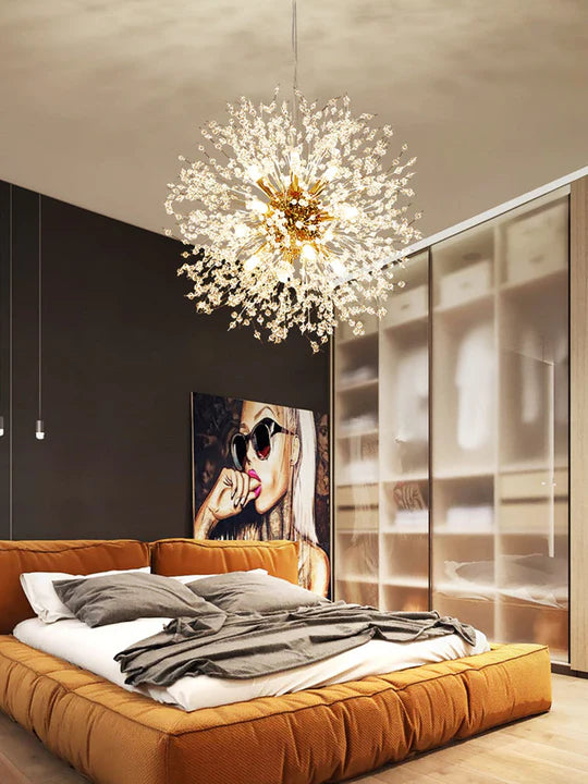 Alouette Modern Round Crystal chandelier Gold For Living Room, Bedroom Branch Chandelier Kevin Studio Inc W18" X H18"  