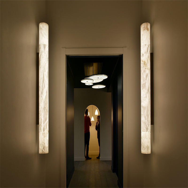 Garron Modern Alabaster Linear Wall Sconce Wall Light Fixtures Kevin Studio Inc Brass 3'' W x 22'' H 