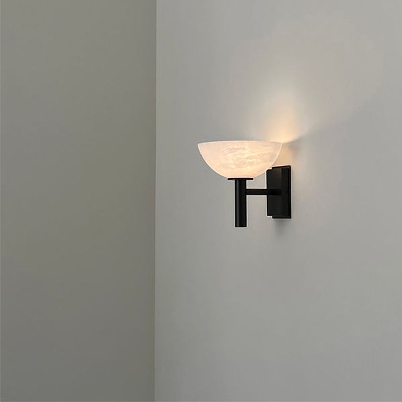 Zona Modern Bowl Shade Alabaster Wall Sconce, Living Room Sconce Wall Light Fixtures Kevin Studio Inc   