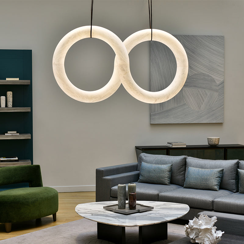 Oslo Infinity Symmetrical Alabaster Pendant Light For Living Room, Modern Designer Chandelier Chandelier Kevin Studio Inc   