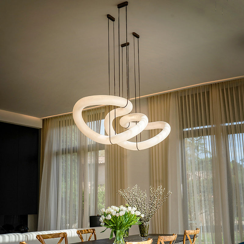 Oslo Designer Inspired Double Loop Symmetrical Alabaster Pendant Light Over Dining Table Chandelier Kevin Studio Inc   