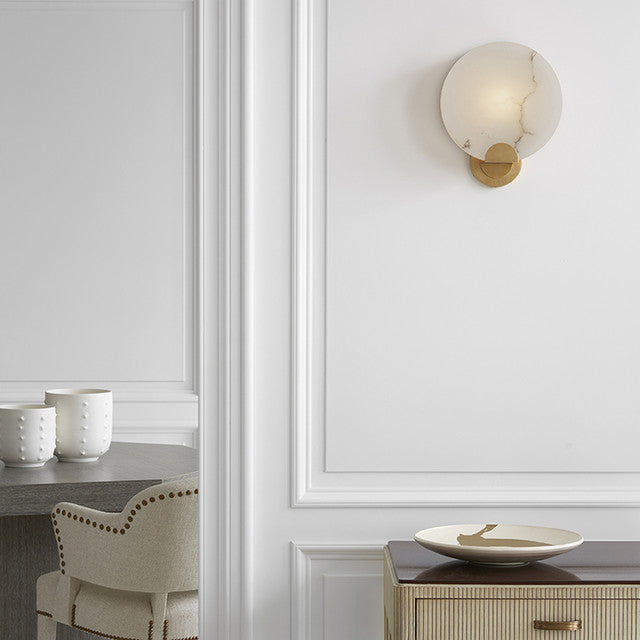 Soraya Modern Round Alabaster Mooncake Living Room Wall Sconce Wall Light Fixtures Precise Lamp   