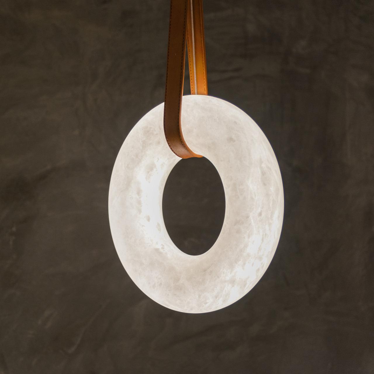 Oslo Pendant Alabaster Chandelier, Halo Ring Chandelier With Leather Chandelier Kevin Studio Inc 11.8" D Single Ring  