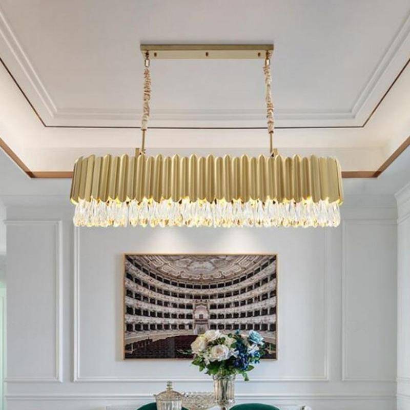 Temple Modern Rectangular Crystal Chandelier For Dining Room, Gold Chandelier Kevin Studio Inc Length 35"  