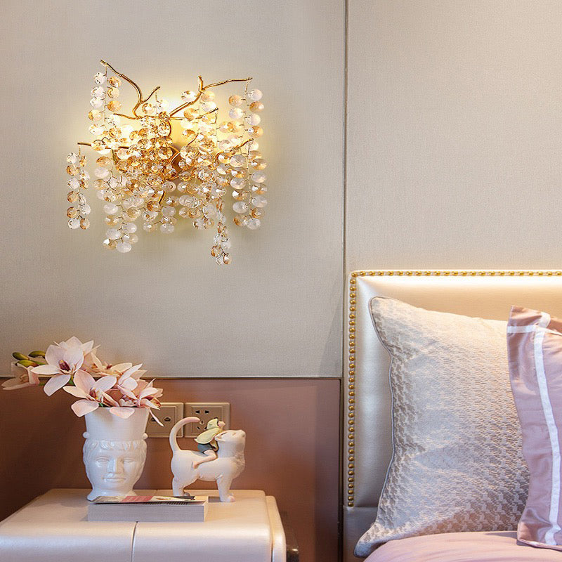 Thisbe Modern Round Gold Clear Crystal  Wall Sconce For Bedroom Wall Light Fixtures Kevin Studio Inc   