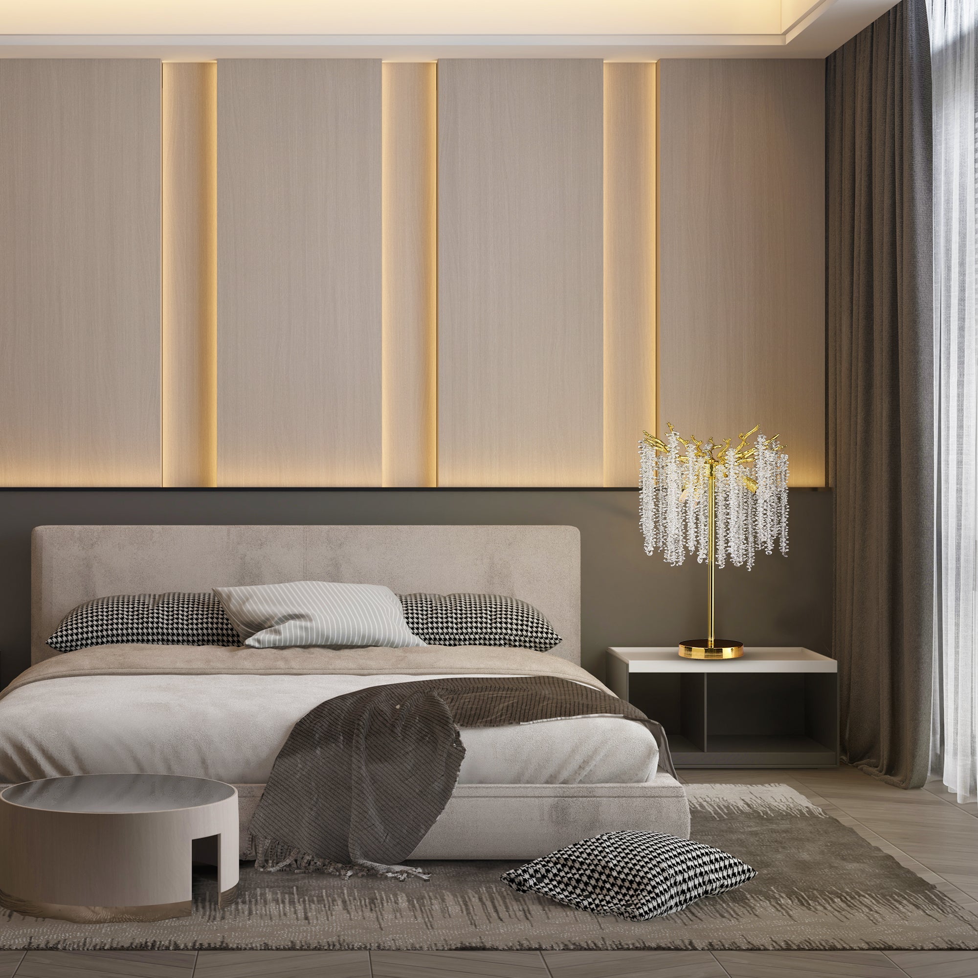 Azure Modern Stylish Gold Coin Crystal Floor Lamp For Bedroom, Living Room Floor standing lamps Kevin Studio Inc   