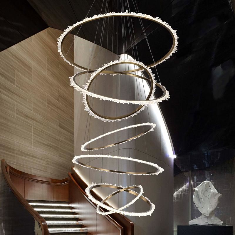 Modern Rock Crystal Multi Rings Chandelier For Staircase Chandelier Kevin Studio   