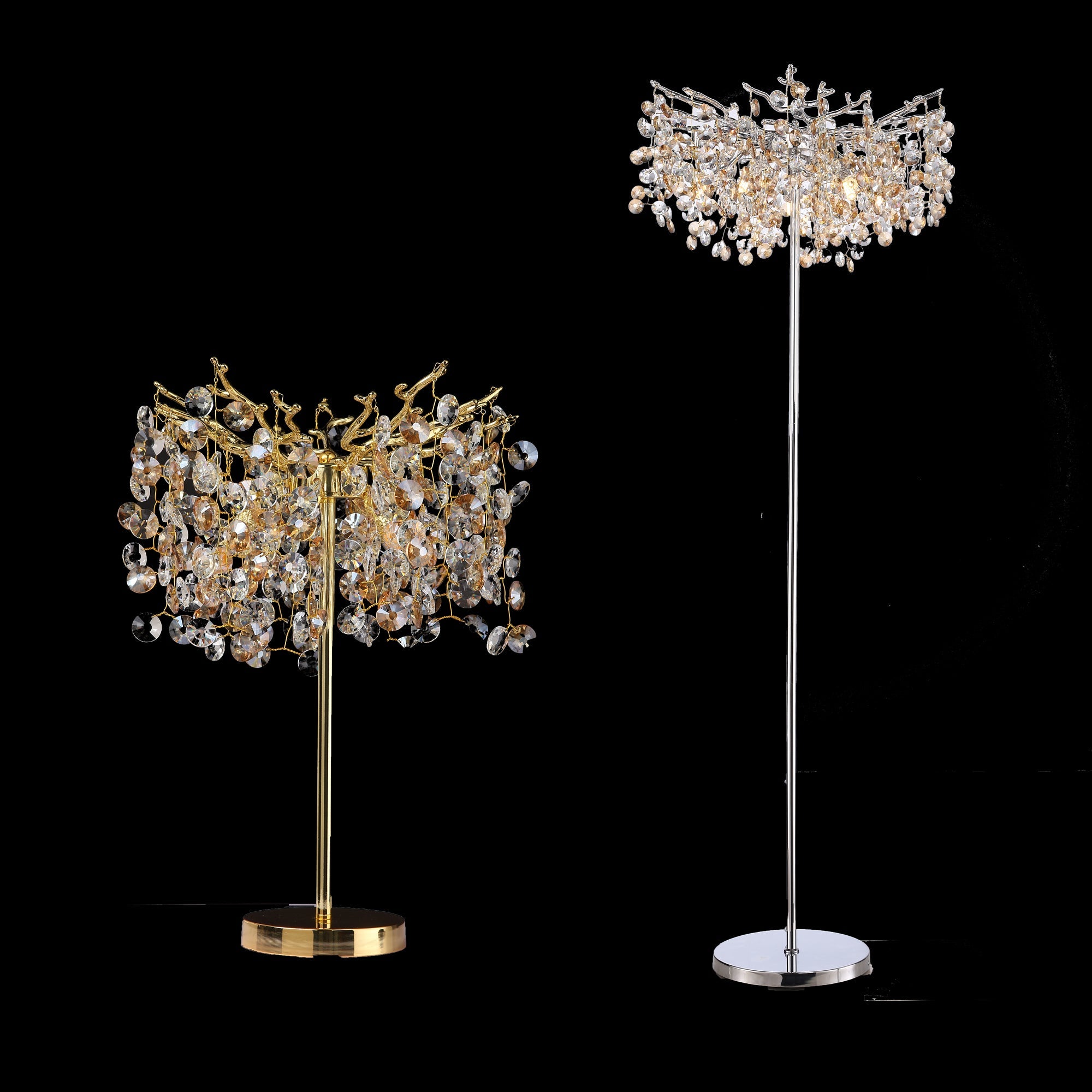 Thisbe Modern Clear Crystal Table Lamp For Bedroom, Gold Table Lamp Branch Chandelier Kevin Studio Inc   