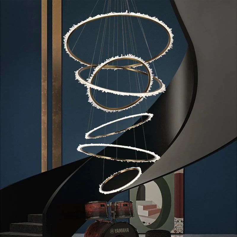 Modern Rock Crystal Multi Rings Chandelier For Staircase Chandelier Kevin Studio 6 Rings: 15.7"D + 23.6"D + 31.5"D + 39.4"D + 47.2"D + 59"D  