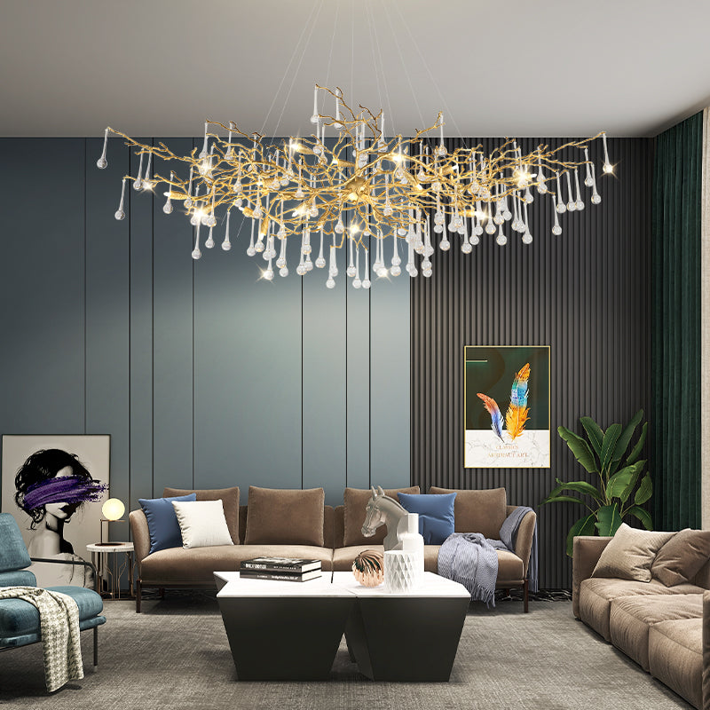 Alia Modern Crystal Teardrop Brass Branch Chandelier For Living Room Branch Chandelier Kevin Studio Inc Style A  