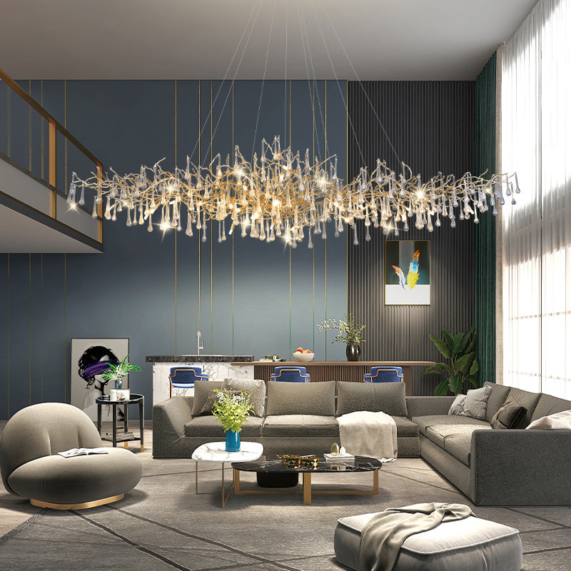 Alia Modern Crystal Teardrop Brass Branch Chandelier For Living Room Branch Chandelier Kevin Studio Inc Style C  