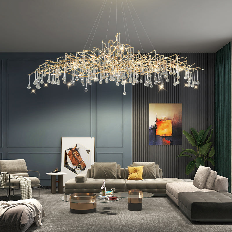 Alia Modern Crystal Teardrop Brass Branch Chandelier For Living Room Branch Chandelier Kevin Studio Inc Style  B  