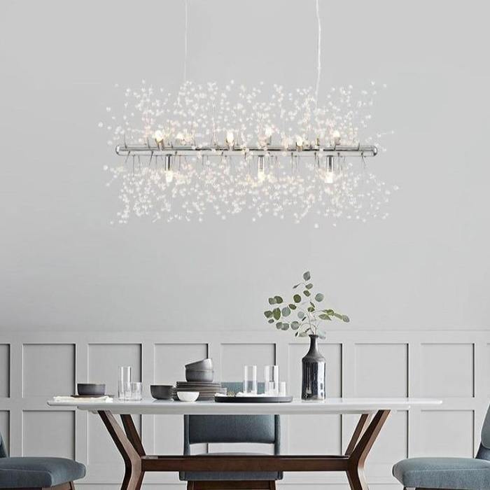 Pecan Modern Kitchen Island Lighting Fixture, Linear Crystal Chandelier Pendant Light Kevin Studio Inc Chrome  