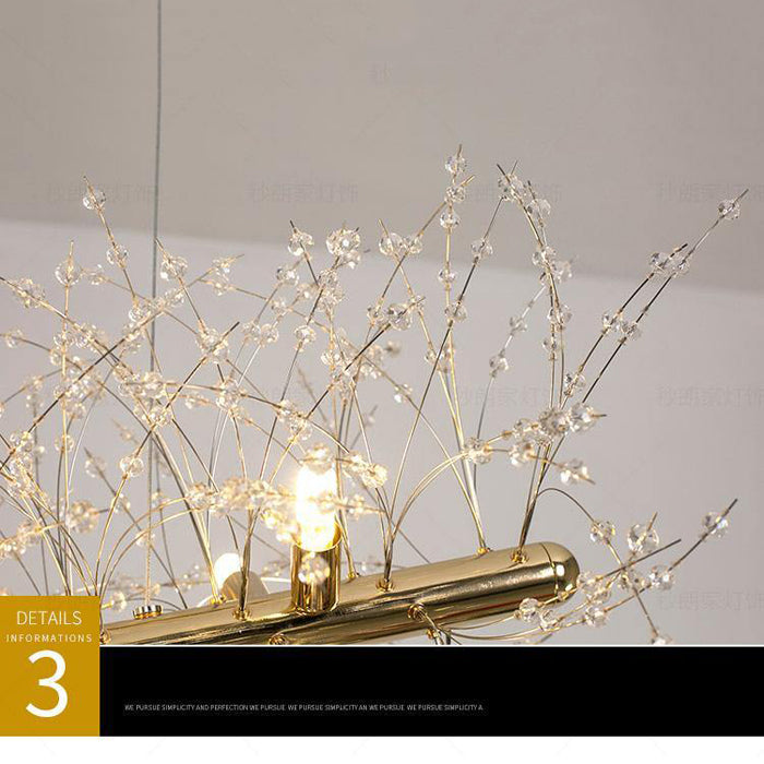 Pecan Modern Kitchen Island Lighting Fixture, Linear Crystal Chandelier Pendant Light Kevin Studio Inc   