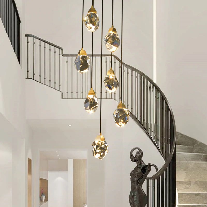Pavla Modern K9 Crystal Multi-Lights Pendant Light For Staircase Pendant Light Kevin Studio Inc   