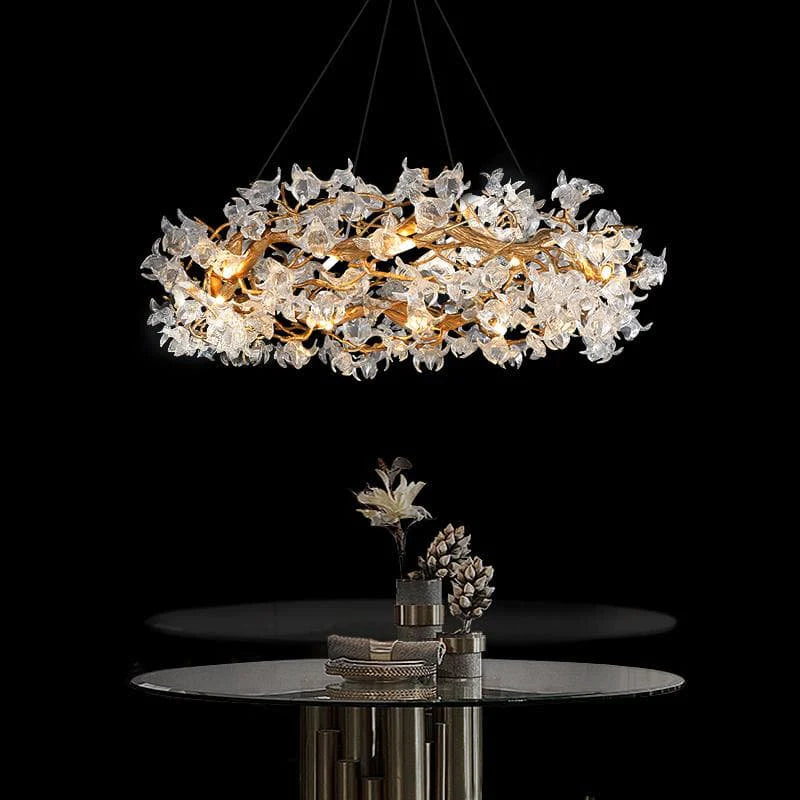 Connie Modern Petal Crystal Round Brass Branch Chandelier For Living Room Branch Chandelier Kevin Studio Inc 31" W X 16" H  