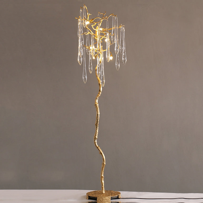 Blesle Gold Crystal Droplet Branch Standing Floor Lamp Floor standing lamps Kevin Studio Inc   