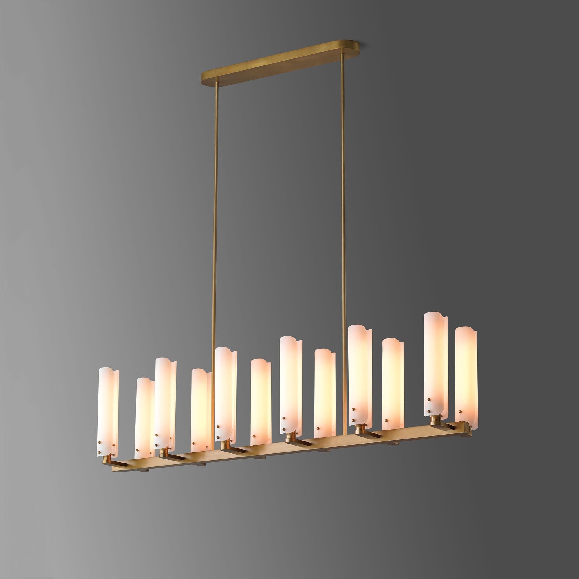 Lydia Modern Linear Glass Chandelier Over Dining Table Chandelier Kevin Studio Inc   